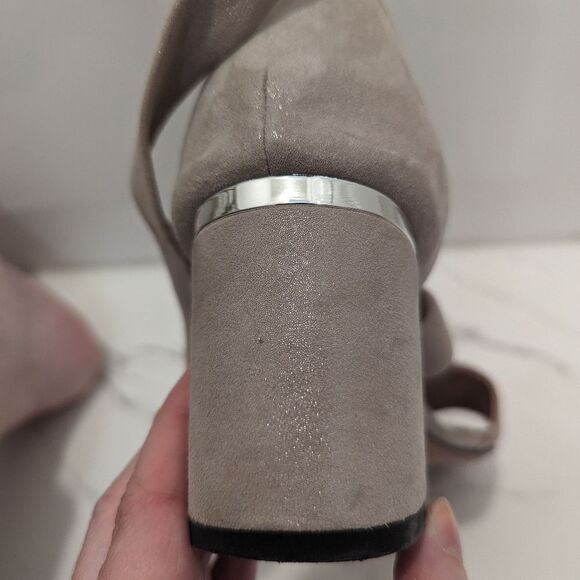 Lewit Beige Gold Silver Shimmer Glimmer Chunky Heel Ankle Bow 38 Made in Italy - Picture 11 of 13